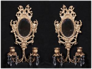 Coppia di appliques con specchio, Francia, fine '800